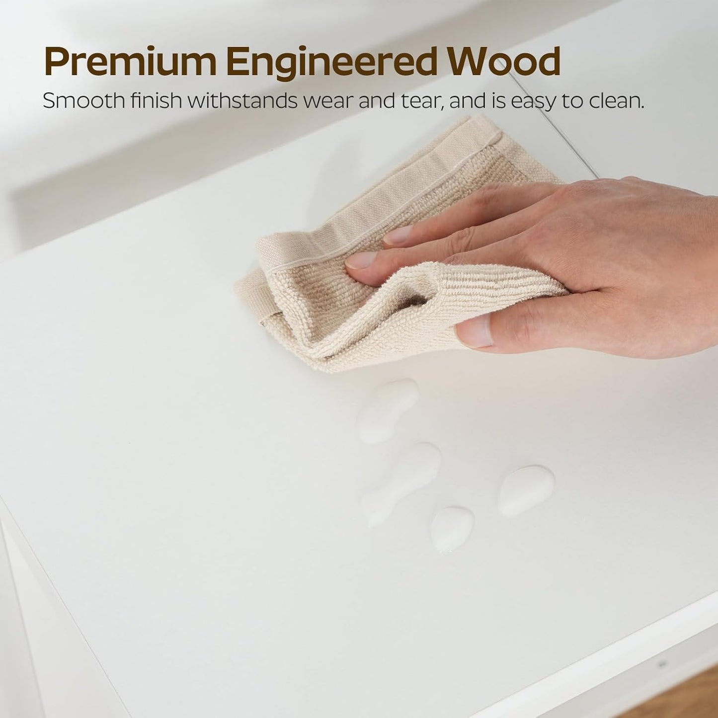 Small Vanity Desk Without Mirror, Makeup Vanity Table with Power Outlet, White Vanity with Fabric Drawers, Dressing Table, for Small Spaces, Bedroom, White