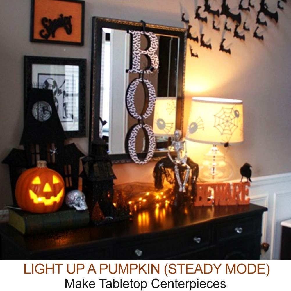 4-Pack Halloween LED Pumpkin Lights Battery Operated - Orange Pumpkin Lights with Timer and Remote Halloween Decor - Jack-O-Lantern Decoration Outdoor