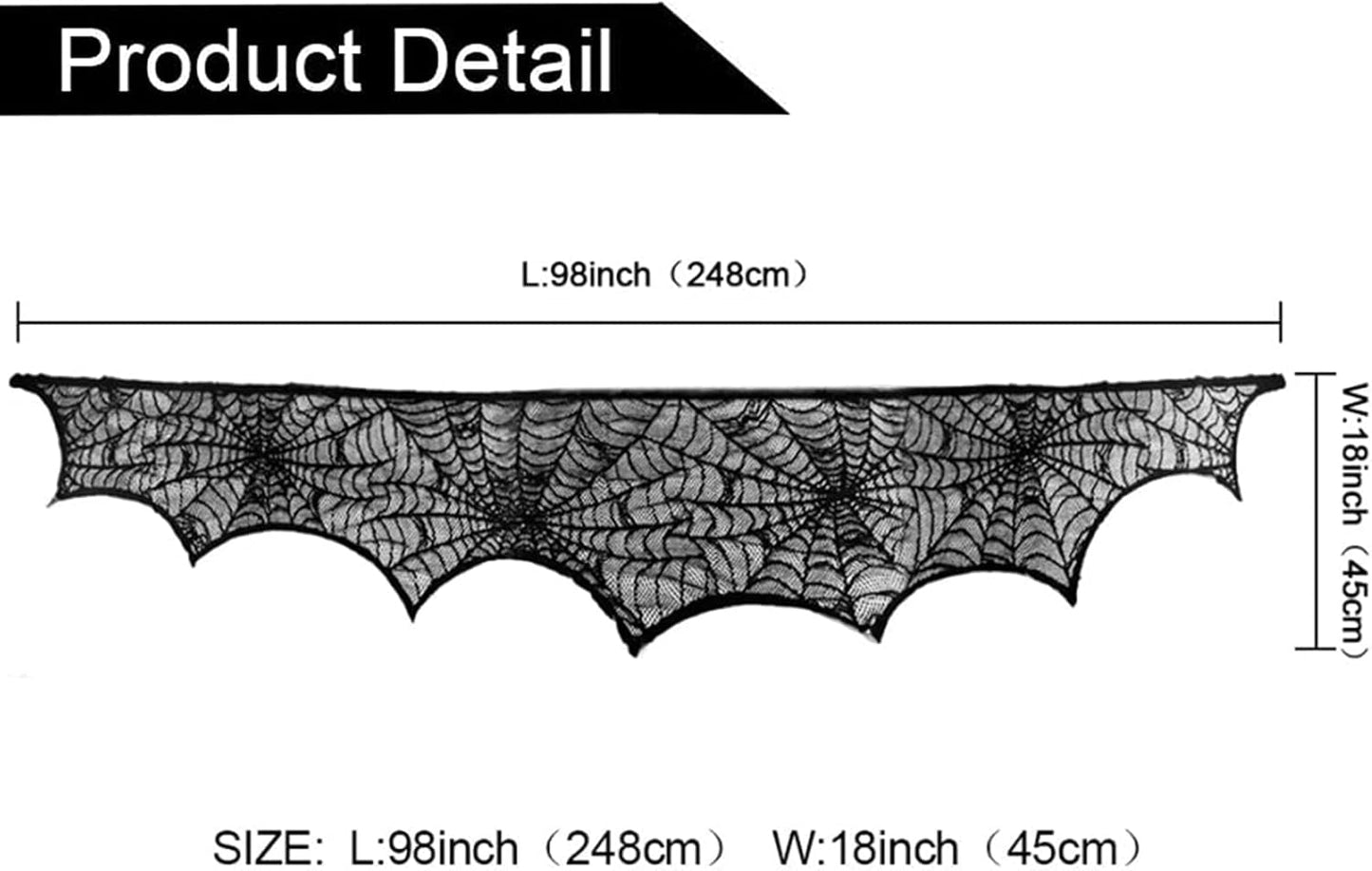 Halloween Fireplace Mantle Decorations, Black Lace Spiderweb Fireplace Mantel Scarf Cover Garland for Festive Party Supplies Decor 18 x 98 inch (Black)