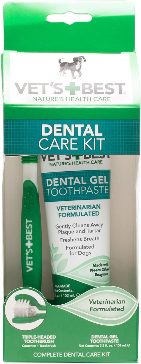 Vet's Best Dog Toothpaste & Dog Toothbrush, Dental Kit, Plaque Remover for Teeth, Whitens Teeth, Freshens Canine Breath, Veterinarian Formula, Finger Toothbrush Included