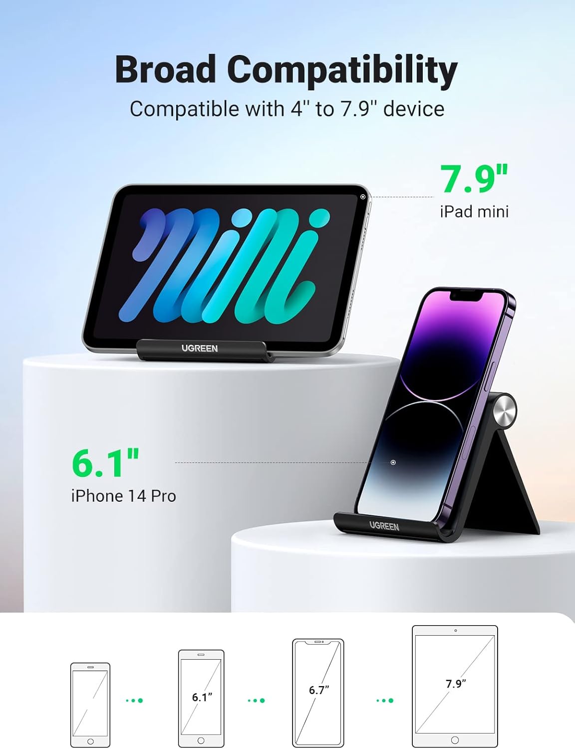 UGREEN Cell Phone Stand Holder for Desk Adjustable Compatible with iPhone 13 12 Pro Max 11 SE XS XR 8 Plus 6 7 Galaxy Note20 S20 S10 S9 S8 Foldable Black