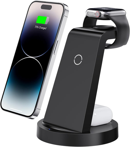 3 in 1 Charging Station for iPhone, Wireless Charger for iPhone 17 16e 16 15 14 13 12 11 X Pro Max & Apple Watch - Wireless Charging Station for AirPods 4 3 Pro