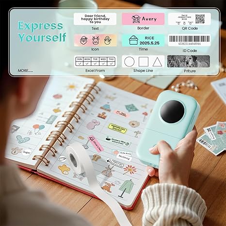 Phomemo D30 Label Maker Machine, Portable Bluetooth Mini Label Printer, Smart Phone Handheld Thermal Sticker Small Labeler Multiple Templates Font Icon Inkless for Home Office