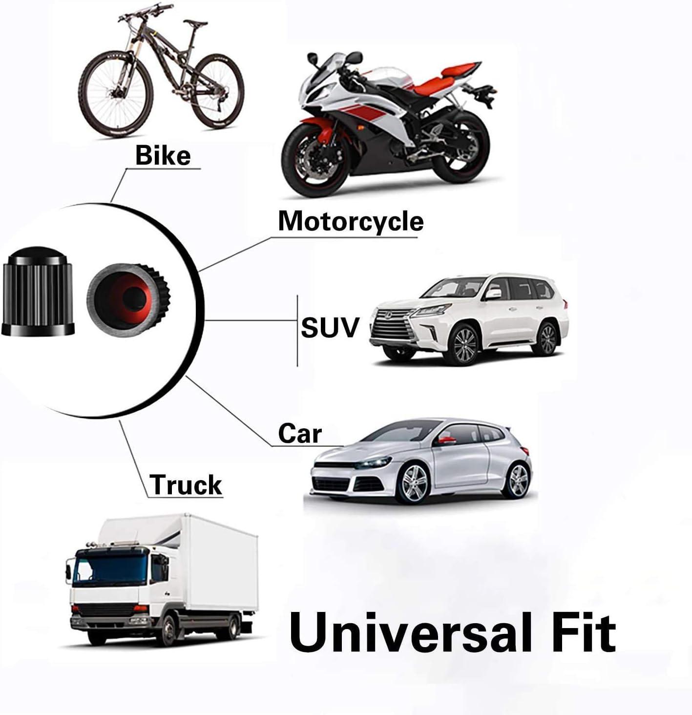 CKAuto 50 Pack Tire Valve Caps, Plastic Valve Stem Caps with O Rubber Seal, Universal Stem Covers for Cars, SUVs, Bike and Bicycle, Trucks, Motorcycles, Airtight Seal Dust Proof, Black 5 Dollar Item