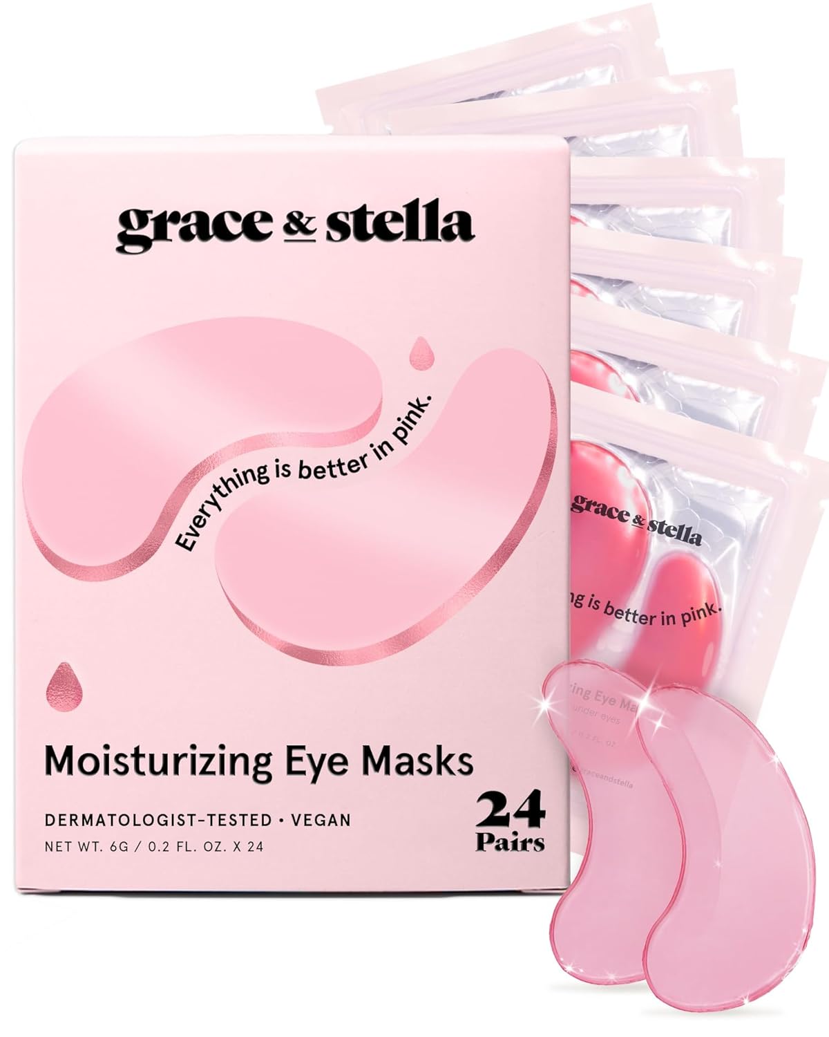 grace & stella Award Winning Under Eye Mask - Valentines Day Gifts for Her, Self Care Gifts for Women- Reduce Dark Circles, Puffy Eyes, Wrinkles, Under Eye Patches - Vegan (24 Pairs, Pink)