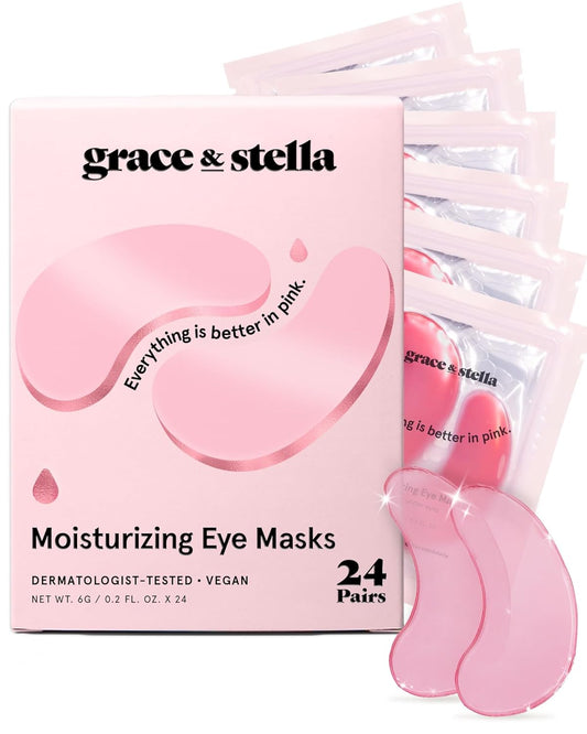 grace & stella Award Winning Under Eye Mask - Valentines Day Gifts for Her, Self Care Gifts for Women- Reduce Dark Circles, Puffy Eyes, Wrinkles, Under Eye Patches - Vegan (24 Pairs, Pink)