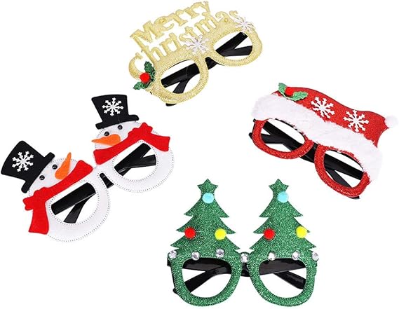 Max Fun 12Pcs Christmas Glasses Glitter Holiday Party Glasses Frames Christmas Decoration Accessories Costume Eyeglasses for Christmas Parties Holiday Favors (One Size Fits All)