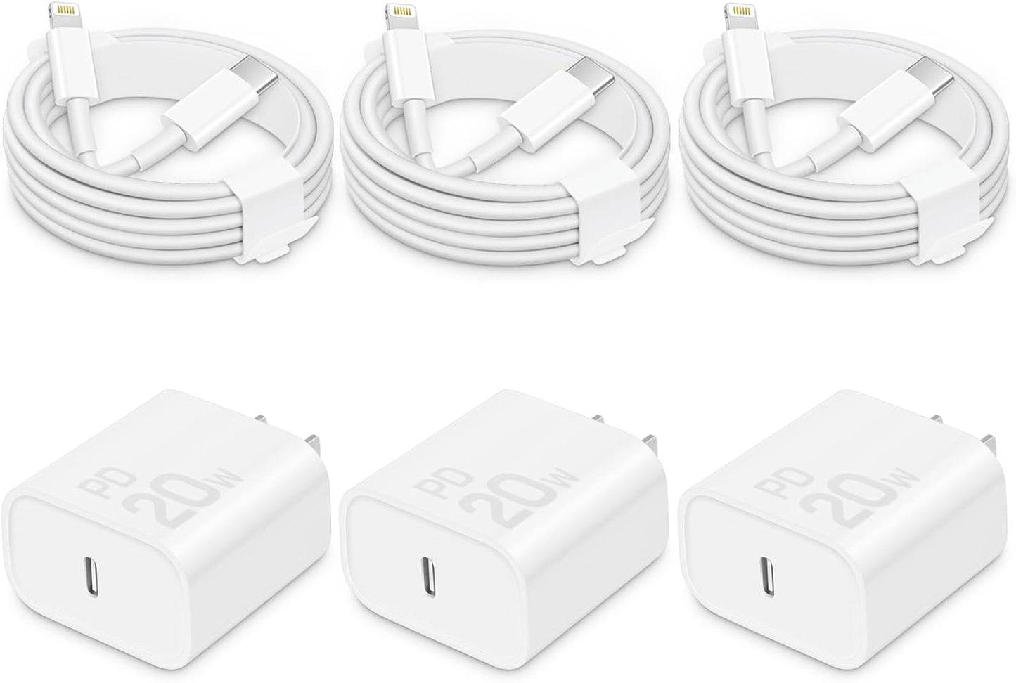 i Phone Charger Fast Charging-20W USB-C Block with 6 Ft Cord [MFi Certified] Compatible with i Phone 14/13/12/11/X Series, i Pad & More [3 Pack]