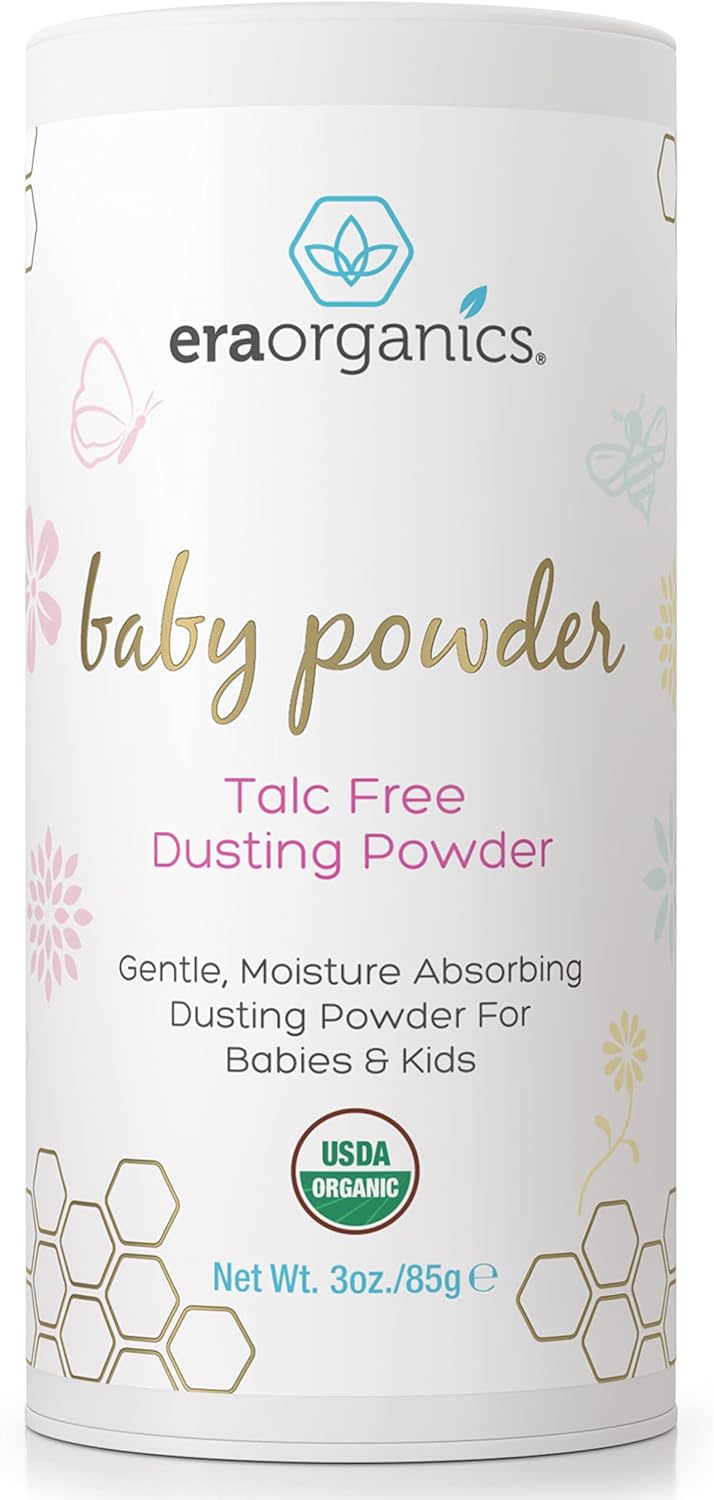 USDA Organic Baby Powder Talc-Free - Soothing Arrowroot, Calendula and Cornstarch for Newborn, Babies or Toddlers - Made in USA - 3oz/85g - Cart Shape