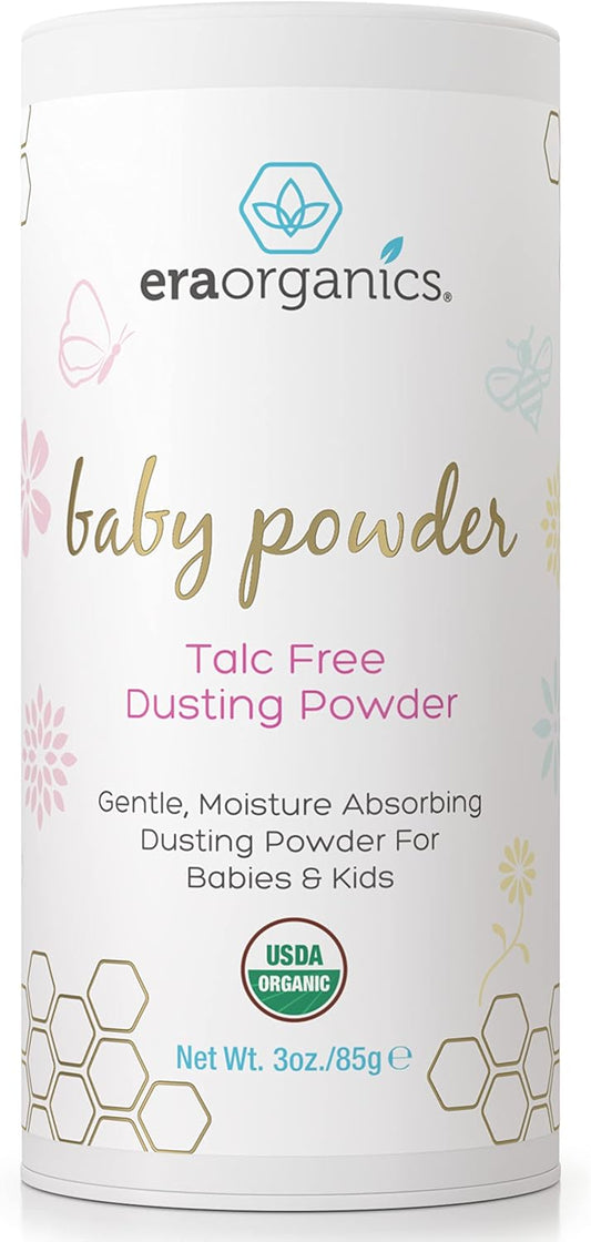 USDA Organic Baby Powder Talc-Free - Soothing Arrowroot, Calendula and Cornstarch for Newborn, Babies or Toddlers - Made in USA - 3oz/85g - Cart Shape