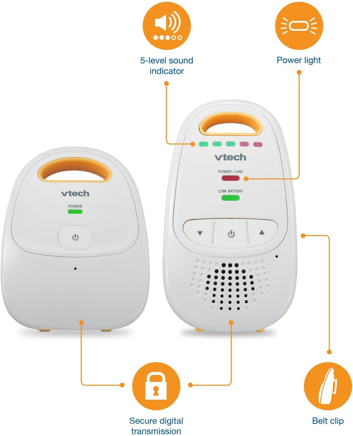 VTech Upgraded Audio Baby Monitor with Rechargeable Battery, Long Range, and Crystal-Clear Sound