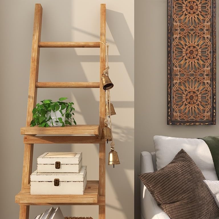 Deco 79 Metal Handmade Tibetan Inspired Decorative Cow Bells with 4 Bells on Jute Hanging Rope, 4" x 3" x 29", Gold