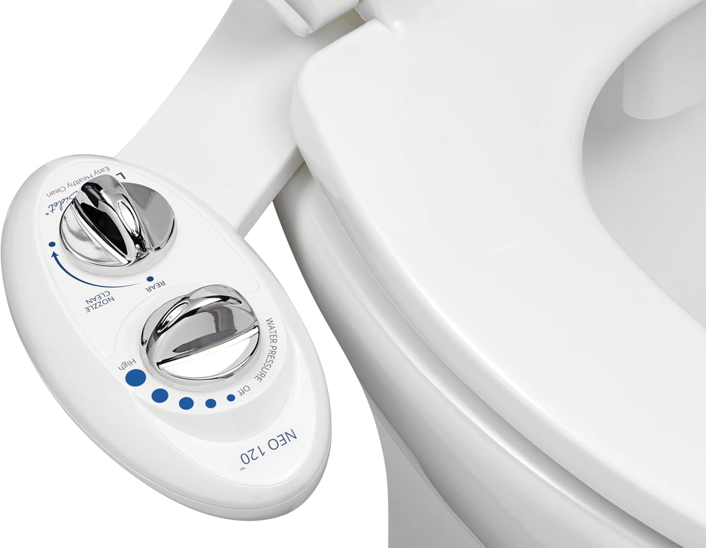 LUXE Bidet NEO 120 - Single Nozzle, Self-Cleaning, Non-Electric Bidet Attachment for Toilet Seat, Adjustable Water Pressure, Rear Wash (White)