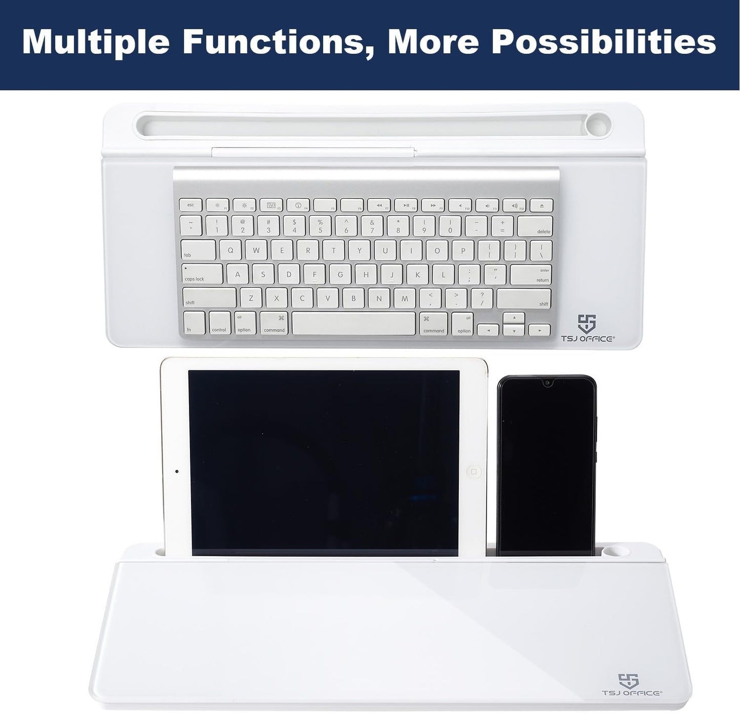 TSJ OFFICE Small Desktop Whiteboard -Glass Dry Erase Board Computer Keyboard Stand White Board Surface Pad with Drawer, Desk Organizers with Accessories for Office, Home, School Supplies