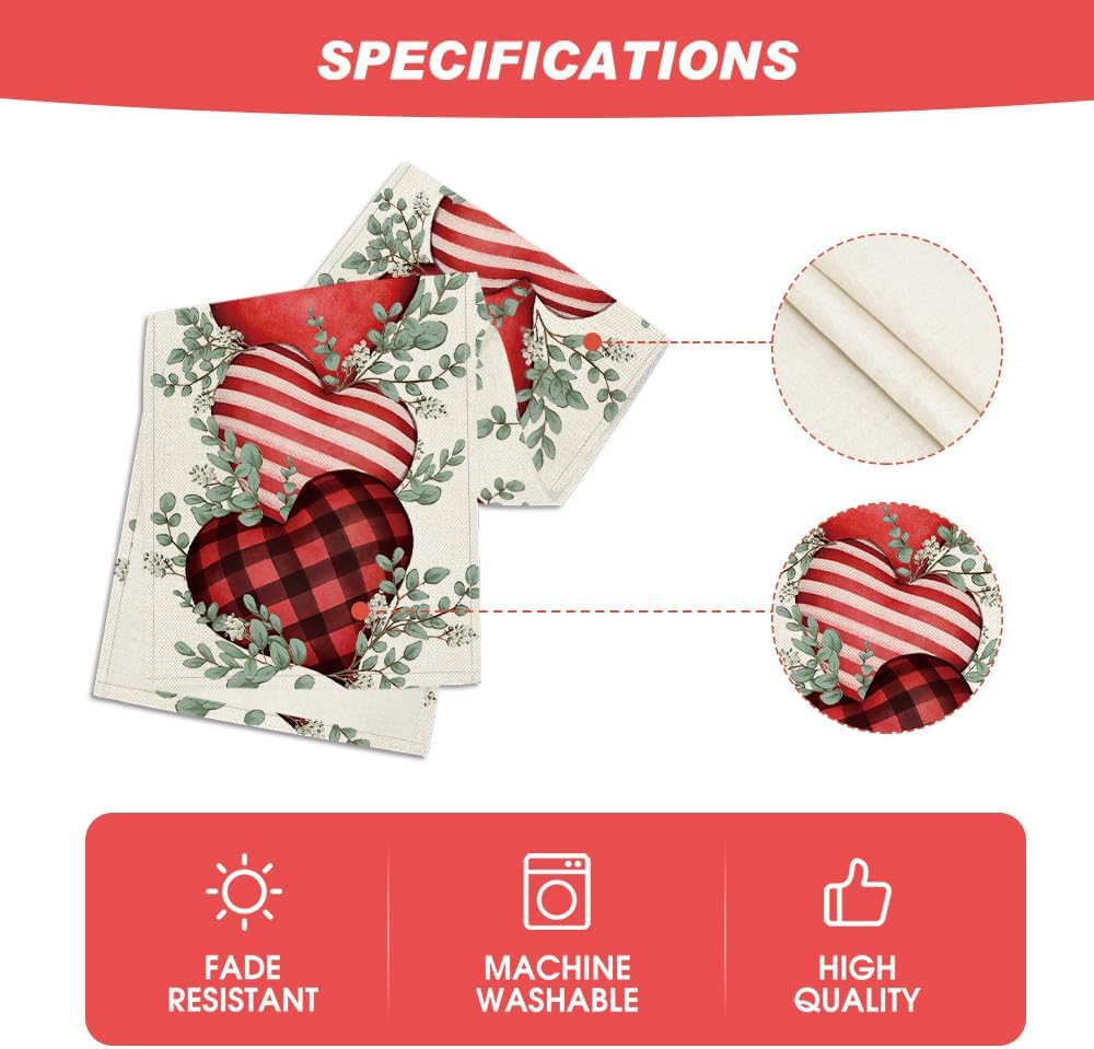 Artoid Mode Eucalyptus Hearts Valentine's Day Table Runner, Holiday Kitchen Dining Table Decoration for Home Party Indoor 13x72 Inch