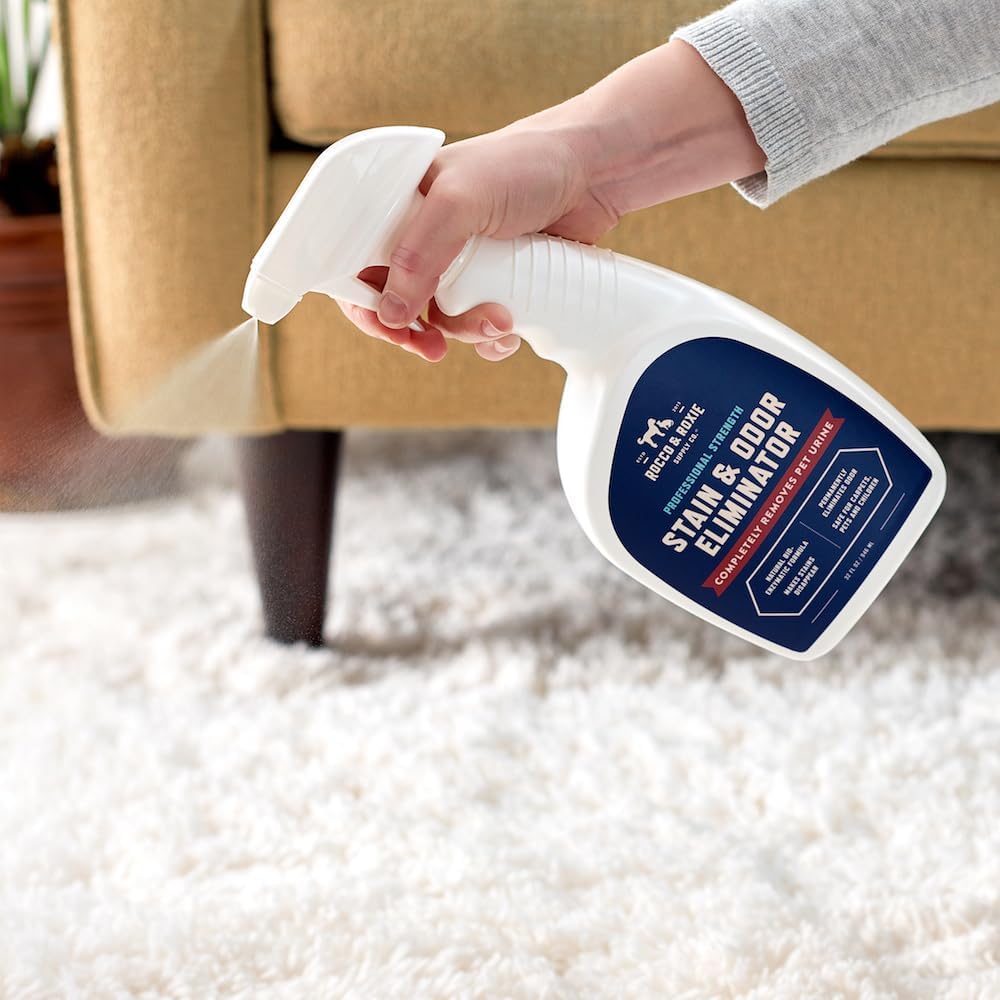 Rocco & Roxie Stain & Odor Eliminator for Strong Odor, 32oz Enzyme Pet Odor Eliminator for Home, Carpet Stain Remover for Cats & Dog Pee, Enzymatic Cat Urine Destroyer, Carpet Cleaner Spray