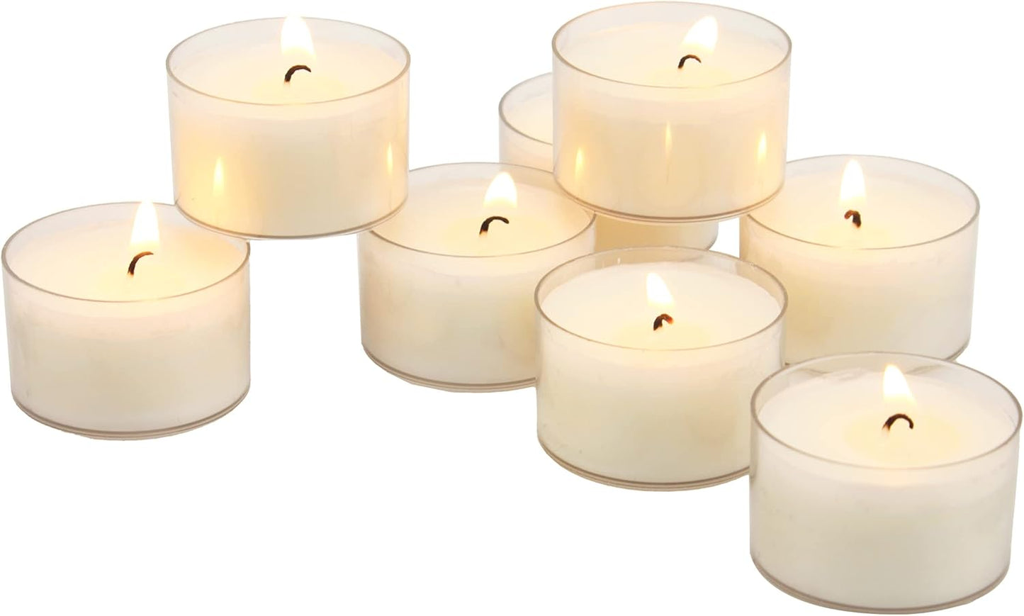 Stonebriar 96 Count White Unscented Smokeless Long Burning Clear Cup Tea Light Candles with 6 to 7 Hour Burn Time