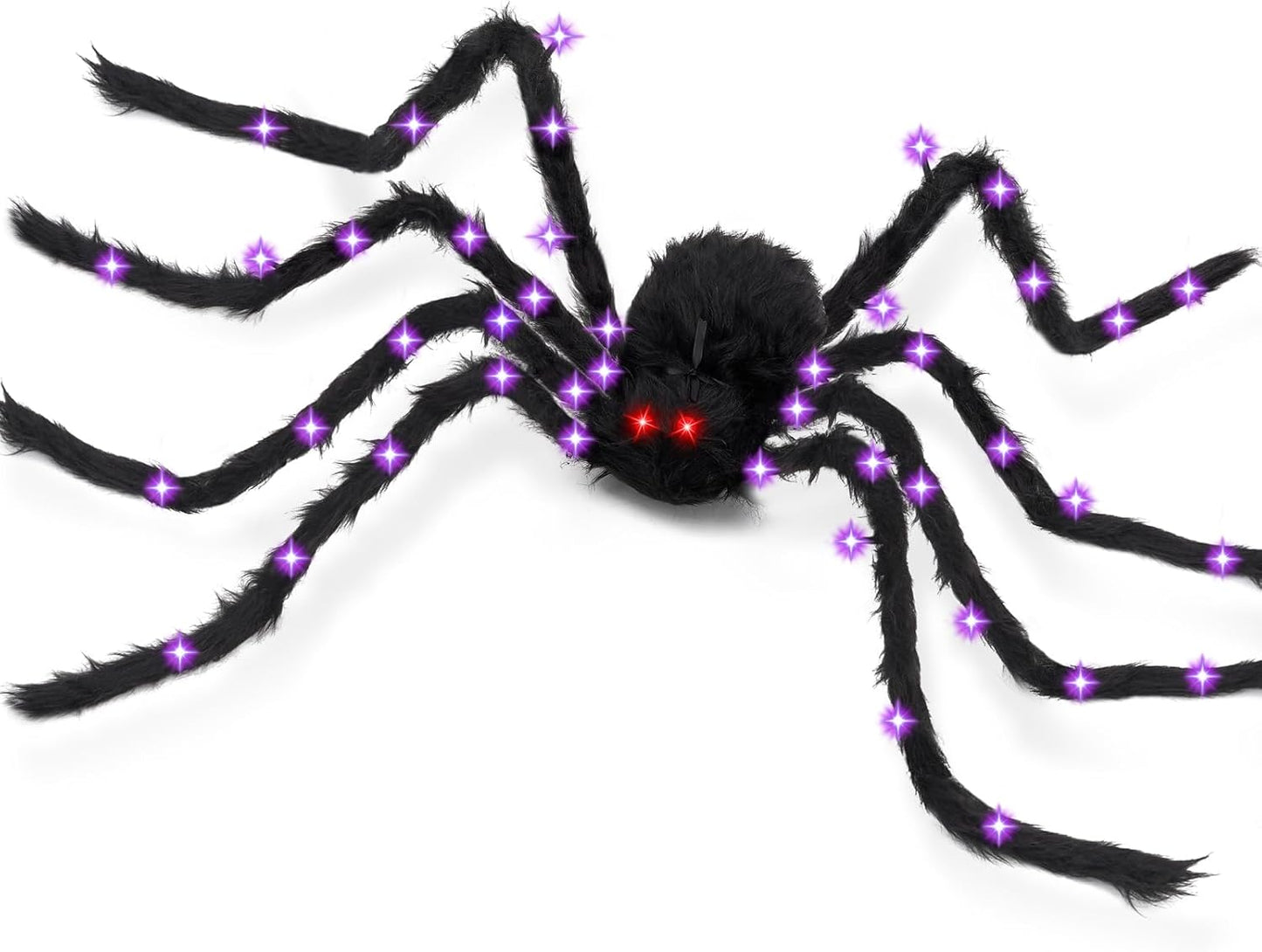 Halloween Decorations Giant Spider - Large Light Up Spider 78IN 44 Purple Lights & 2 Red Eyes, Bendable Metal Legs, 8 Light Modes, Timer - Halloween Decor for Outdoor Yard Party Haunted House
