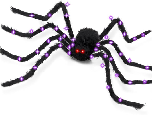 Halloween Decorations Giant Spider - Large Light Up Spider 78IN 44 Purple Lights & 2 Red Eyes, Bendable Metal Legs, 8 Light Modes, Timer - Halloween Decor for Outdoor Yard Party Haunted House