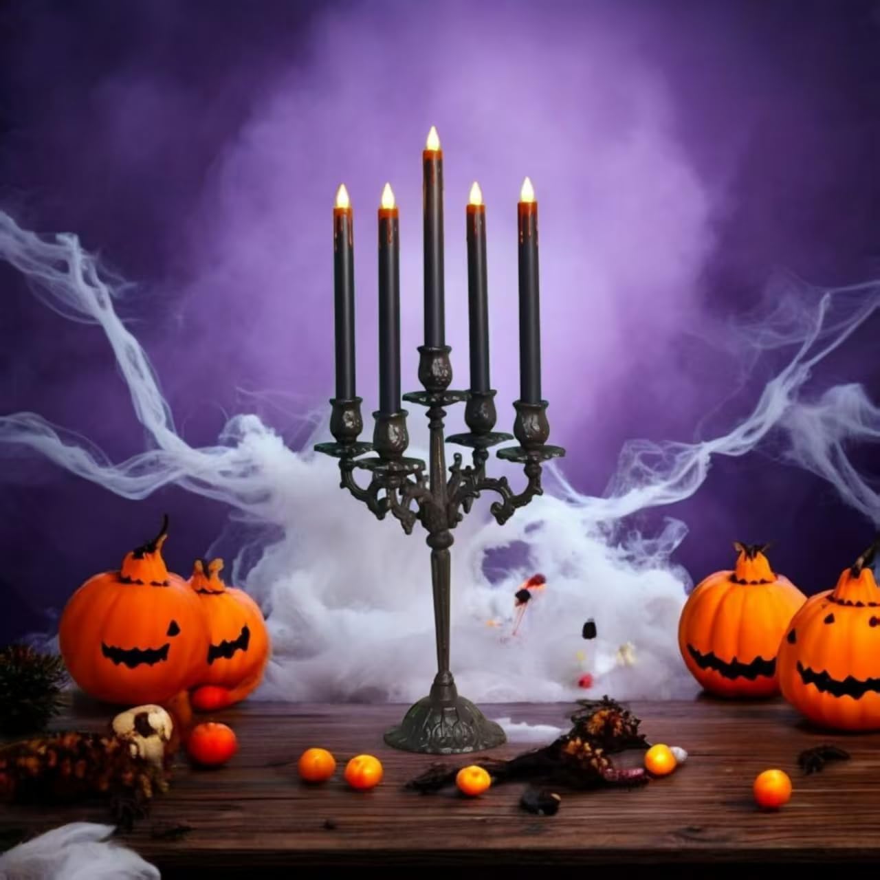 Halloween LED Flameless Taper Candles Black Red Drip with Remote Timer, 6 Pcs Candlesticks with 3D Flickering Flame for Home Fall Indoor Decorations(0.85 x 10.6 Inches)