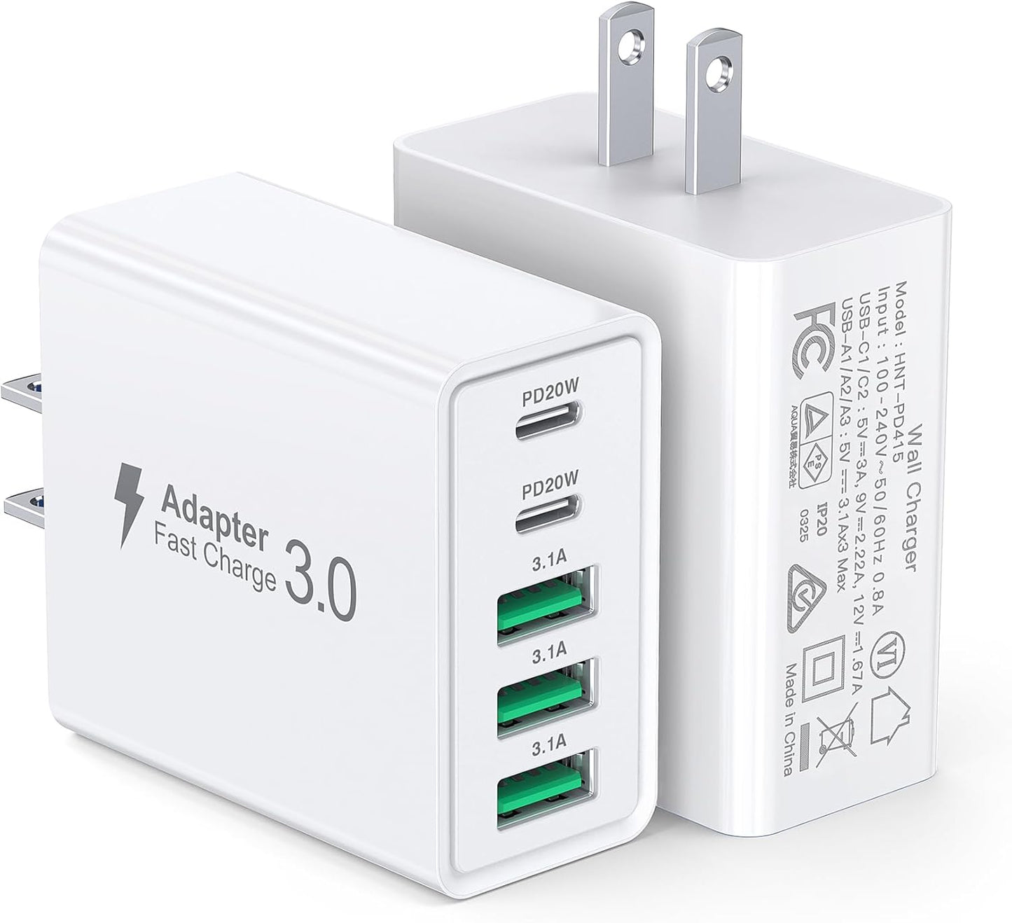 USB C Wall Charger, 50W 5-Port PD Fast USB C Charging Block,2USB C+3USB A Multiport Plug,Type C Power Adapter Brick Cube for iPhone 16/15/14/13/12/Pro Max/XS,iPad,for Switch,Samsung,Ultra 2