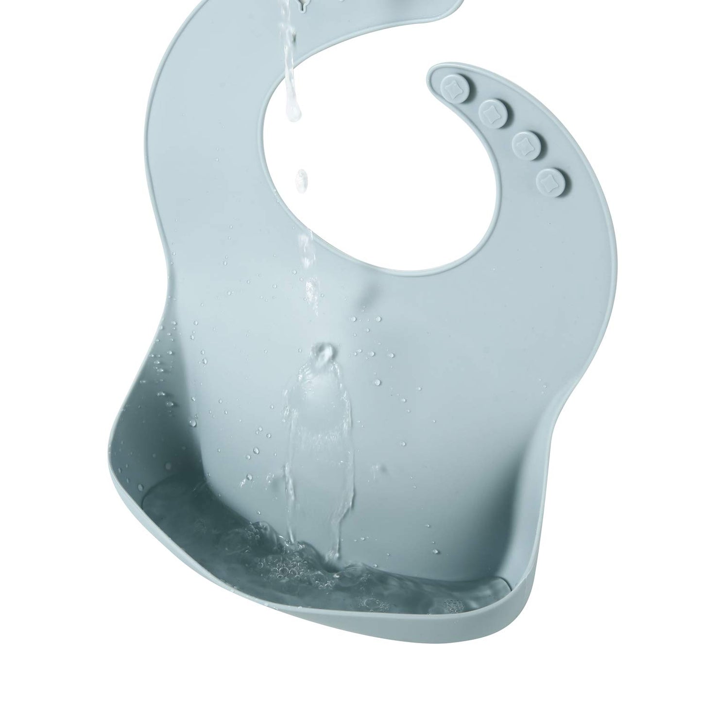 Gray silicone bib with water droplets
