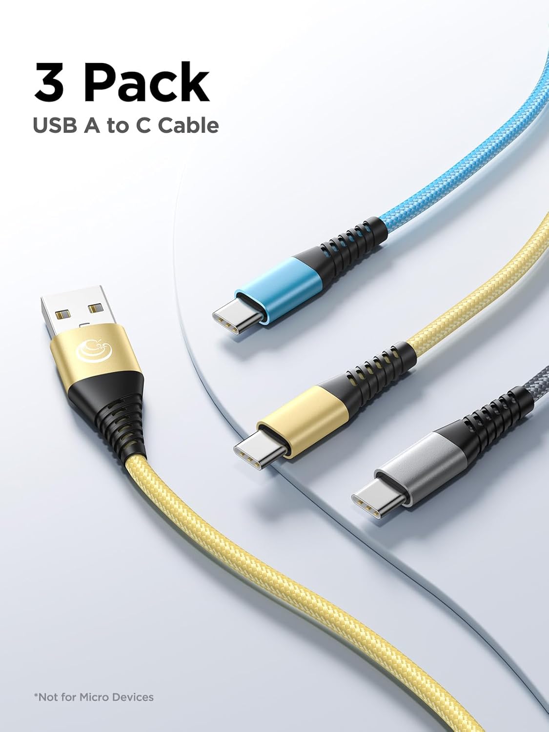 USB C Cable 10FT 3Pack Fast Charging Nylon Braided Long Type C Charger Cable for Samsung Galaxy S24 S23 S22 S21 S10 S9 S8 A02s A03s A11 A12 A13 A14 A21 A22 A32 A42 A53, Tablet, LG, Moto, TCL