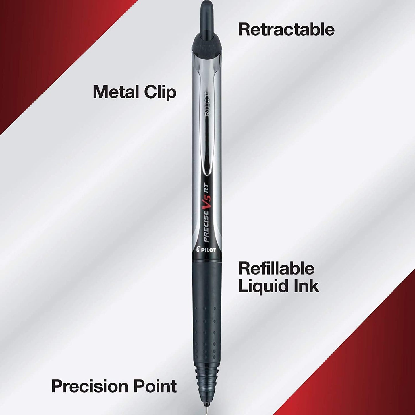 Pilot Precise V5 RT Refillable & Retractable Rollerball Pens, Extra Fine Point Pens 0.5 mm, Black, Pack of 12 - Ideal for School, Journaling & Office Writing
