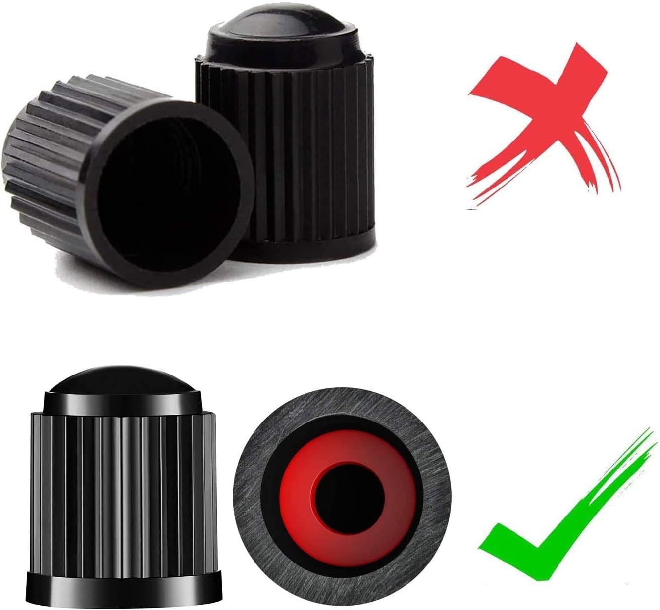 CKAuto 50 Pack Tire Valve Caps, Plastic Valve Stem Caps with O Rubber Seal, Universal Stem Covers for Cars, SUVs, Bike and Bicycle, Trucks, Motorcycles, Airtight Seal Dust Proof, Black 5 Dollar Item