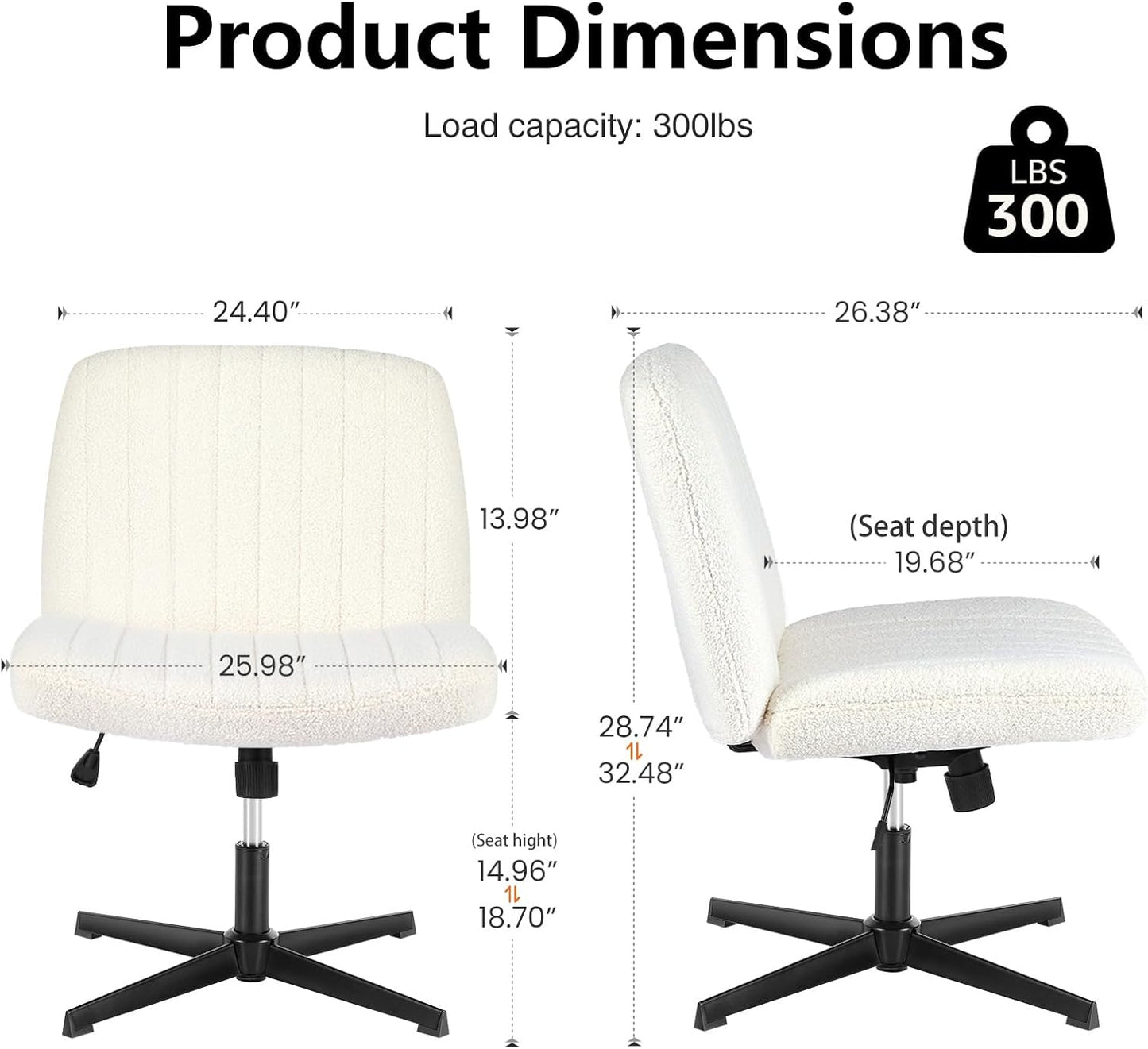 Sweetcrispy Criss Cross Chair Legged, Armless Office Swivel Desk Chair No Wheels, Vanity Height Adjustable Wide Seat Computer Task Seating - Teddy Cream