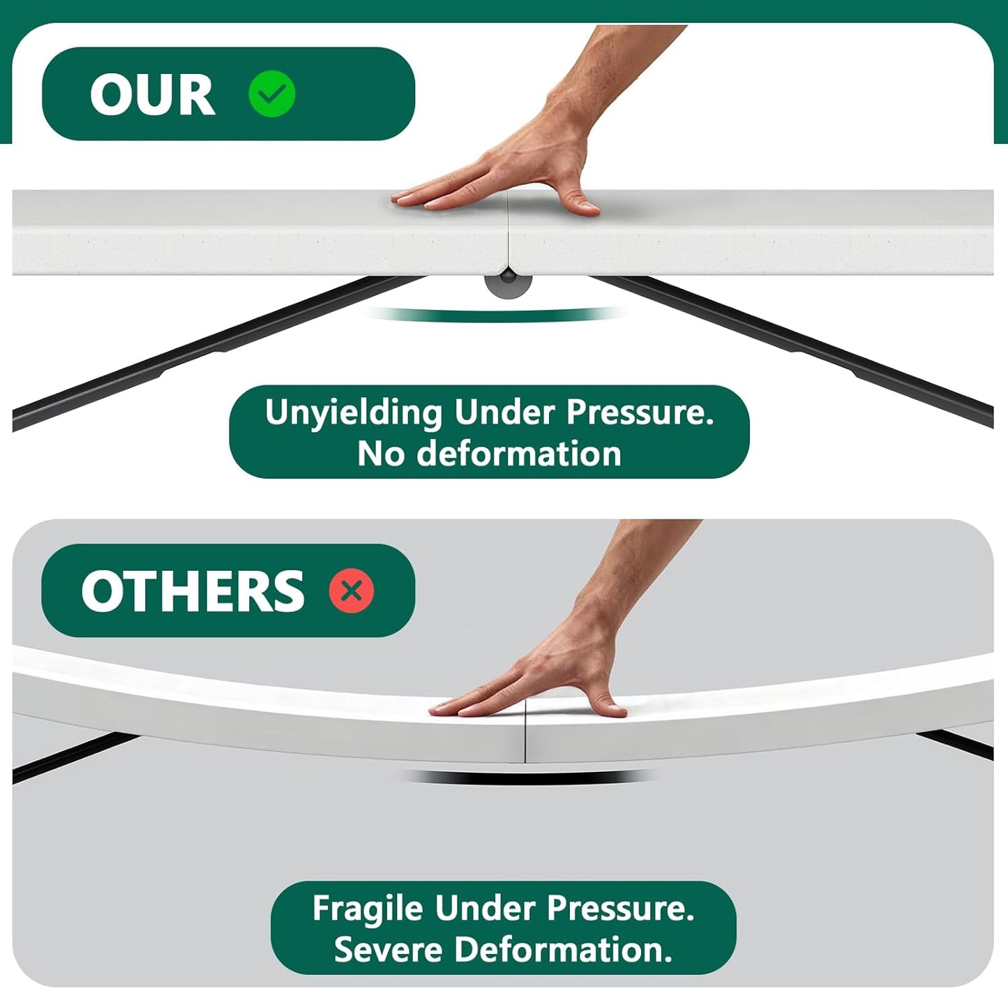 Folding Table 6ft - Heavy Duty Plastic Table with Handle, Foldable & Portable, Fold-in-Half Utility Tables for Outdoor, Dining, Wedding, Events, Indoor, Picnic, Camping, Party (White)