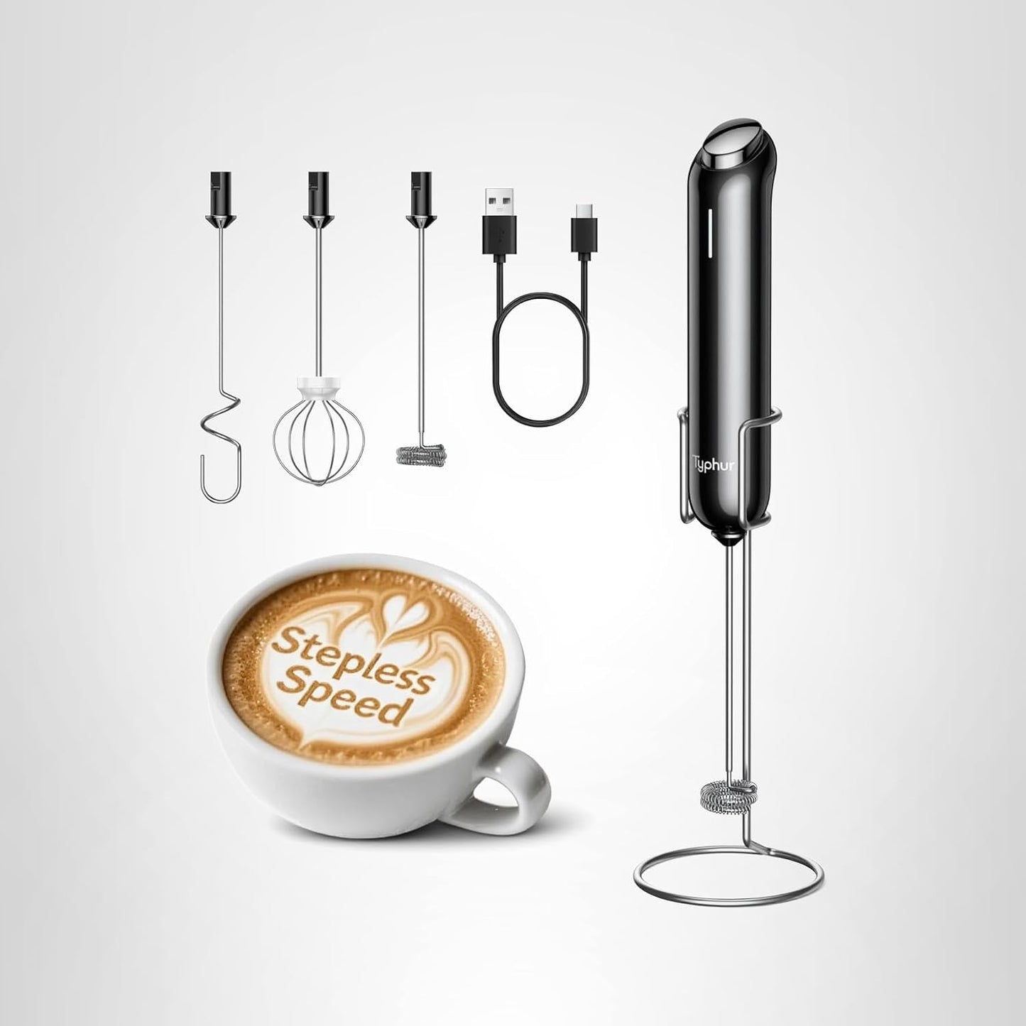 InstaWhisk Milk Frother with Variable Speed, Rechargeable Coffee Frother Wand with Detachable Double Whisk, Drink Mixer Handheld Electric Stirrer for Latte, Cappuccino, Matcha, Almond Milk, Protein