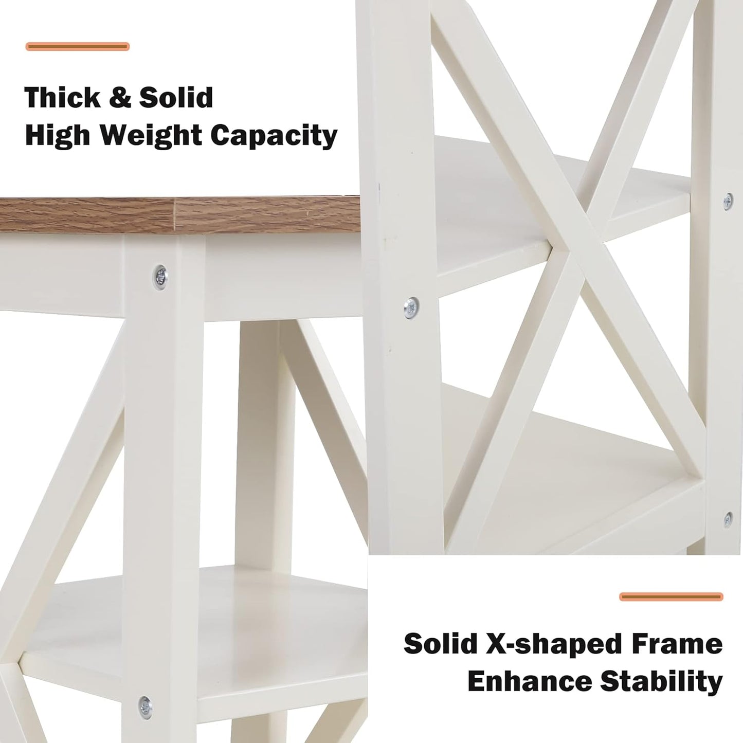 PHI VILLA End Table Living Room Set of 2, Farmhouse Bed Side Table Nightstands for Bedroom, Ivory White Small Side Table