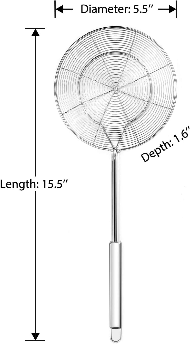 Hiware Solid Stainless Steel Spider Strainer Skimmer Ladle for Cooking and Frying, Kitchen Utensils Wire Strainer Pasta Spoon, 5.4 Inch