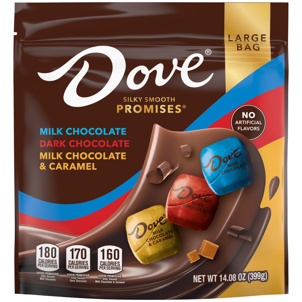 DOVE PROMISES Milk Chocolate, Dark Chocolate, and Milk Chocolate & Caramel Variety Assortment, 14.08 Oz Large Bag