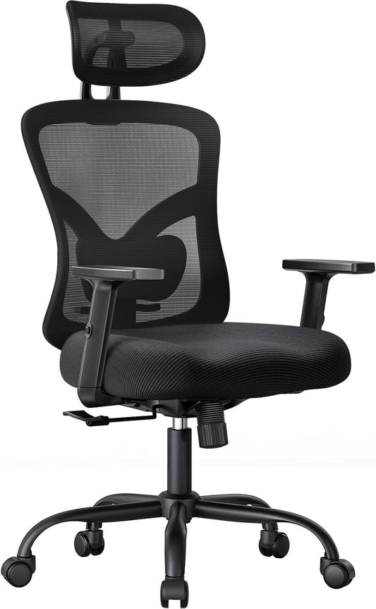 NOBLEWELL Ergonomic Office Chair with Padded Lumbar Support, 2D Headrest, Adjustable Armrests, Upgraded Contoured Seat Cushion, 130° Rocking Tilt, Computer Chair for Home Office, NWOC1-1