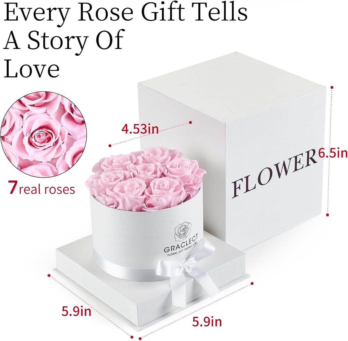 Flowers for Delivery Prime - Preserved Roses in a Box - Forever Flowers, Immortal Roses, Eternal Rose Birthday Gifts for Her, for Mom - Pink Rose