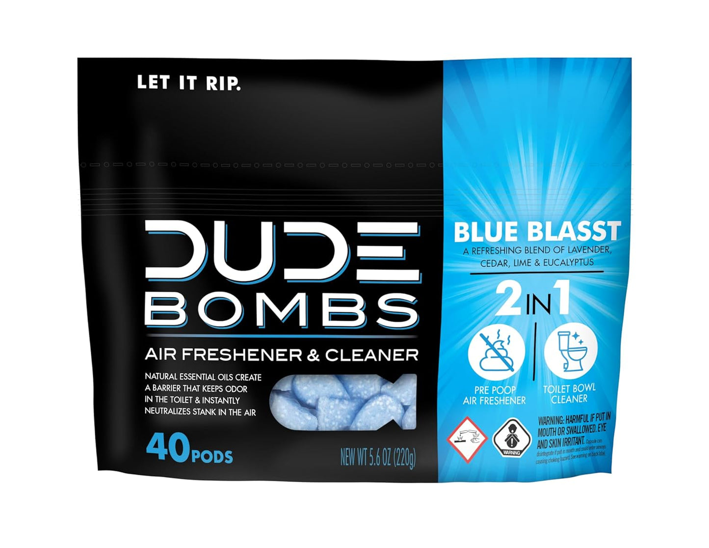 DUDE Bombs - Toilet Stank Eliminator - 1 Pack, 40 Pods - Fresh Scent 2-in-1 Stank Eliminator + Toilet Bowl Freshener - Refreshing Blend of Lavender, Cedar, Lime, and Eucalyptus
