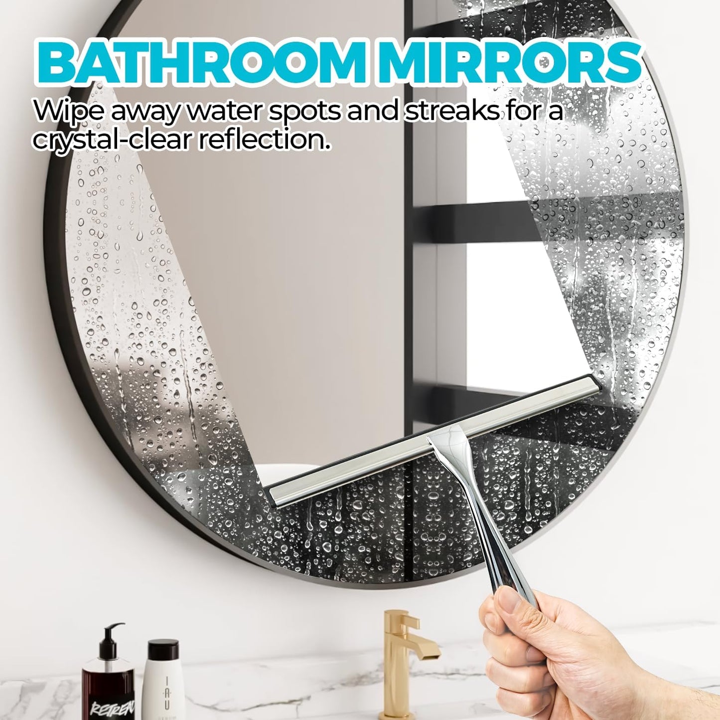 2PACK Shower Squeegee for Glass Doors, Squeegee for Shower Glass，All-Purpose Tile Walls, Bathroom, Window, Glass and Car Windshield, Mirrors and Kitchen-Stainless Steel, 10 Inches, Silver