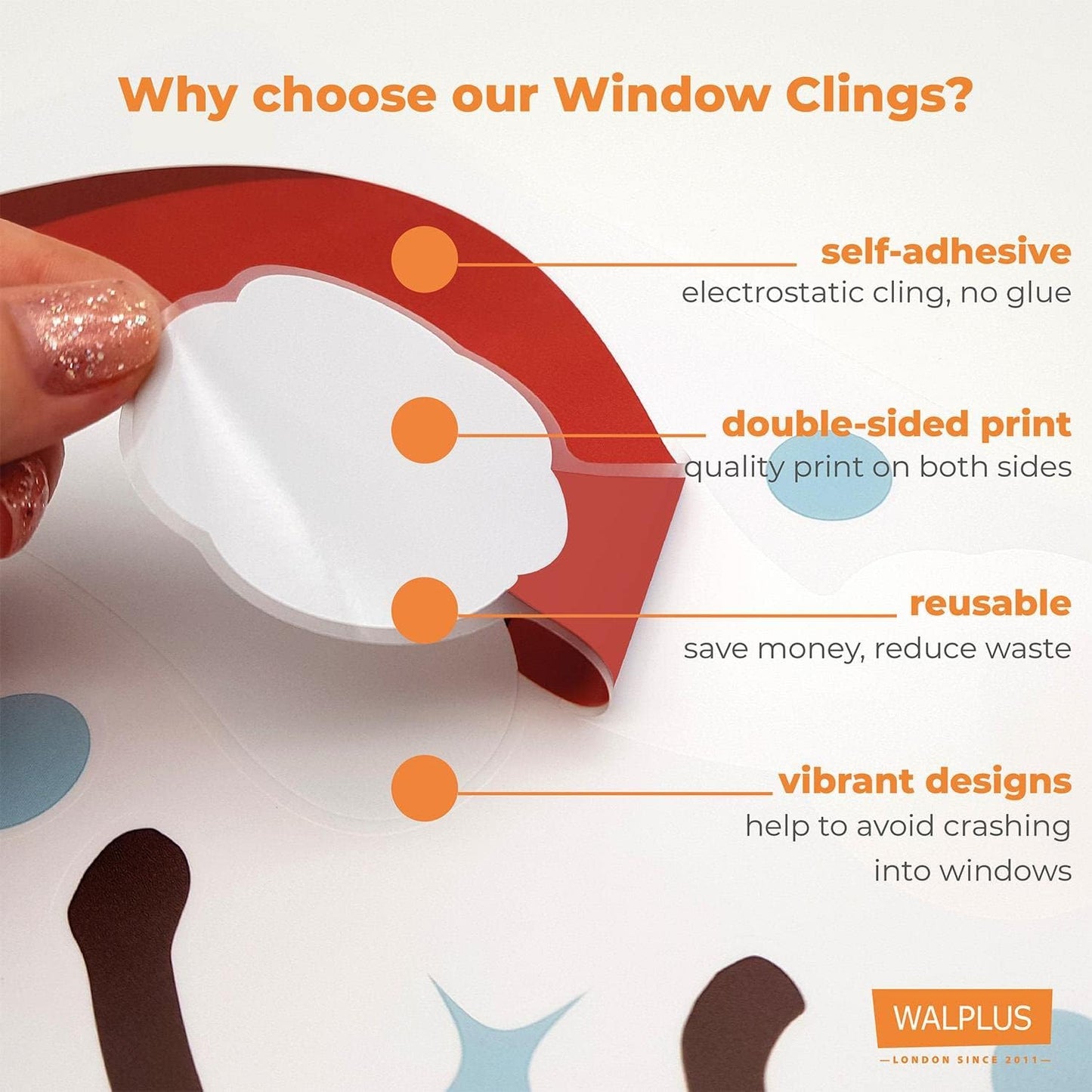 WALPLUS Christmas Window Clings Christmas Decorations Clearance Christmas Wall Sticker Double-Sided Reusable Peel and Stick Removable for Glass Living Room Xmas Peppermint Candy and Sweets 46 Pieces