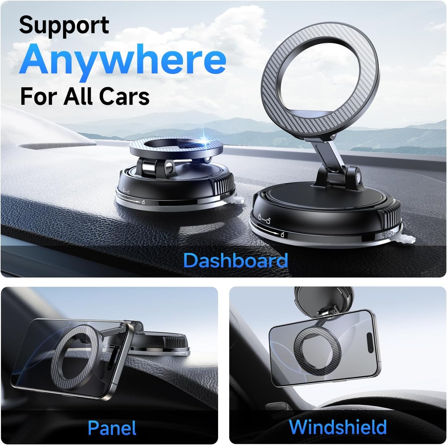 ANDERY Car Phone Holder for Magsafe [78+LBS Strongest Suction & 2400gf Magnetic] 360° Adjustable Car Phone Mount, Phone Holders for Your Car for iPhone 17 Pro Max 16 15 14 13 12 Air Plus, Carbon Fiber
