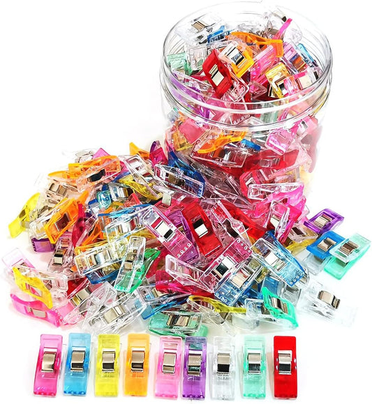 Sewing Clips, 100 Pcs with Plastic Box, Premium Quilting Clips for Supplies Crafting Tools, Assorted Colors Plastic Clips for Crafts,Sew Clip,Sew Clips,Sewing Notions