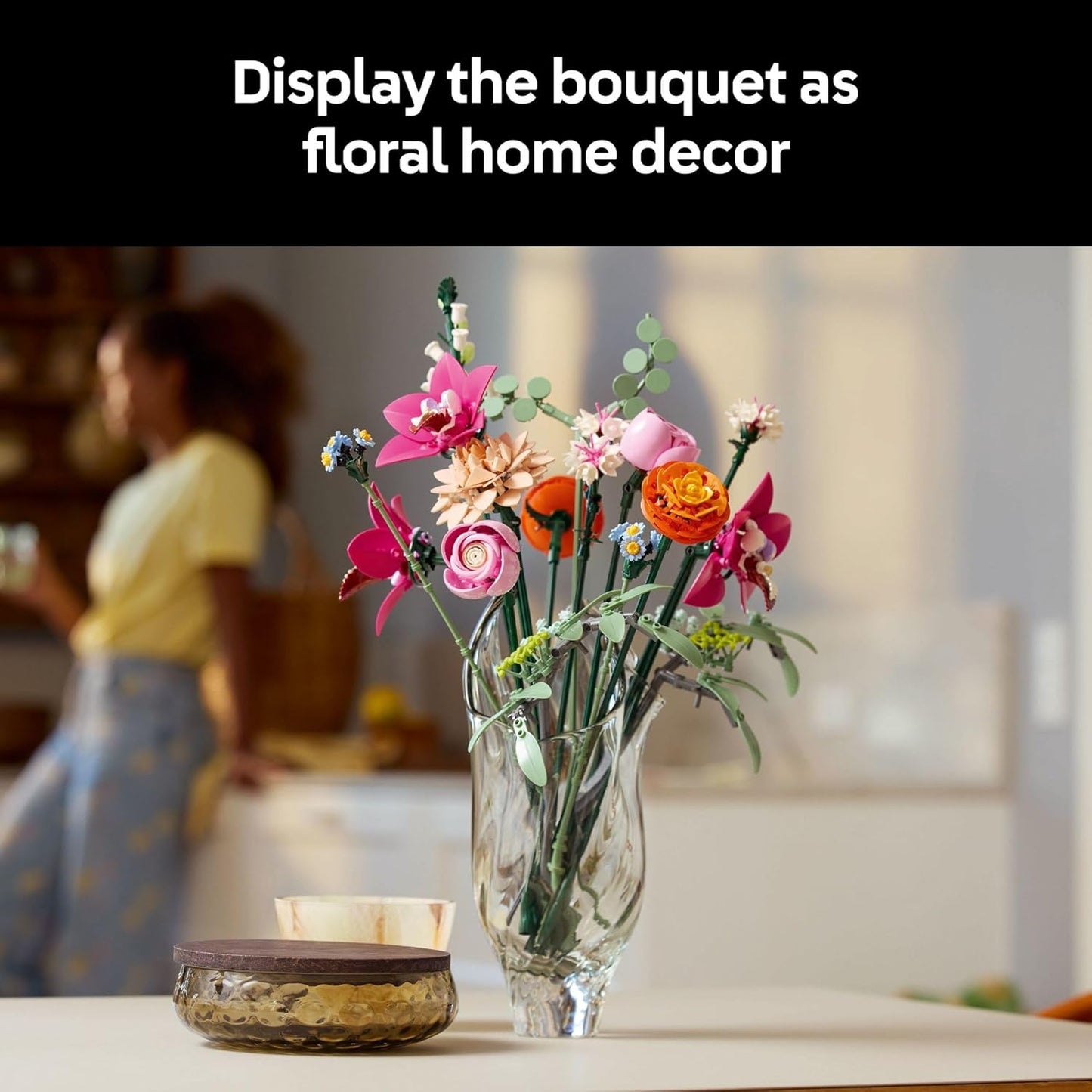 LEGO Botanicals Pretty Pink Flower Bouquet Building Set for Adults - Gifts for Valentines Day for Her- Artificial Flowers for Decor or Table Display - 10342