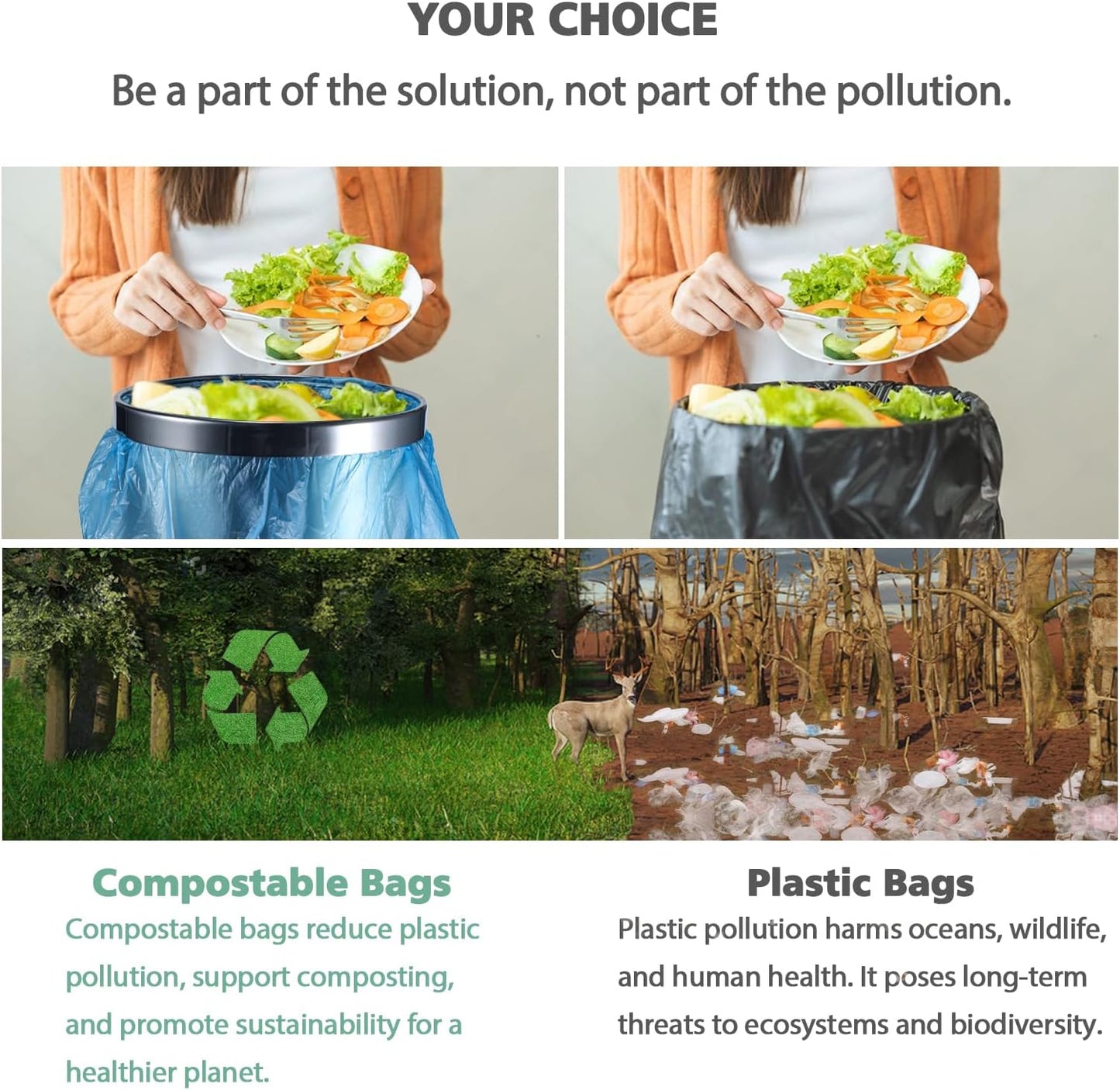 Small Trash Bags, AYOTEE 4-6 Gallon Compostable Garbage Bags, 4 Gallon Trash Bags, Unscented Leak Proof Biodegradable Bags Wastebasket Liners, Bathroom trash bags, Compost Bags (100 Counts, Blue)