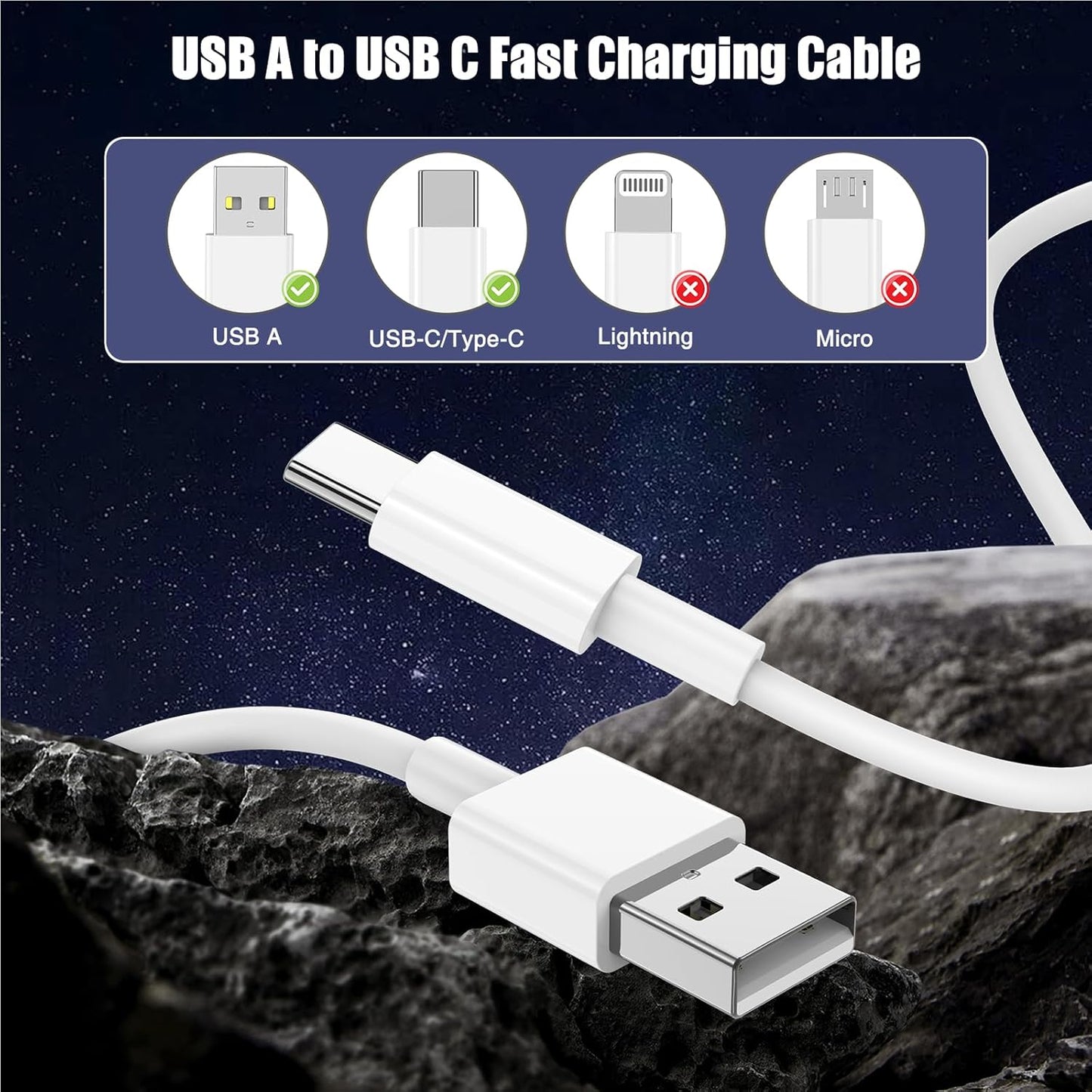 Car Carplay Cable for iPhone 17 16 15 Pro Plus Pro Max Air，3-Pack 3.3FT+3.3FT+6FT USB A to USB C Cable for iPhone 17 16 15，for iPad Pro/Air/Mini，for Galaxy S25 S24，for MacBook Pro/Air and More