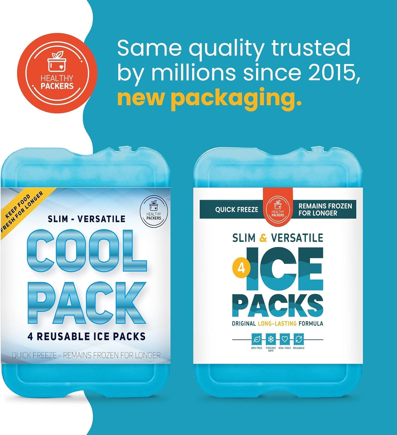 Healthy Packers Slim Ice Packs for Lunch Boxes & Coolers – Reusable, Long-Lasting Freezer Packs for Travel, Beach, Camping, and Office Use (Set of 4)