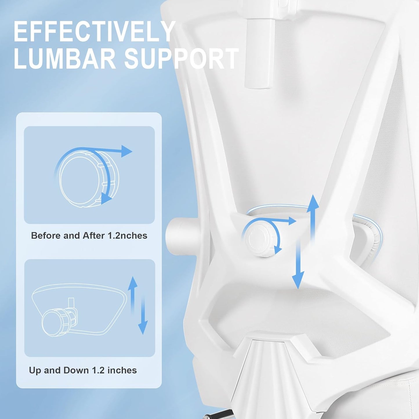 Misolant Ergonomic Office Chair with Footrest, Ergonomic Desk Chair with Adjustable 2D Lumbar Support, High Back Computer Chair with Adjustable Headrest, White Comfortable Leather Office Chairs