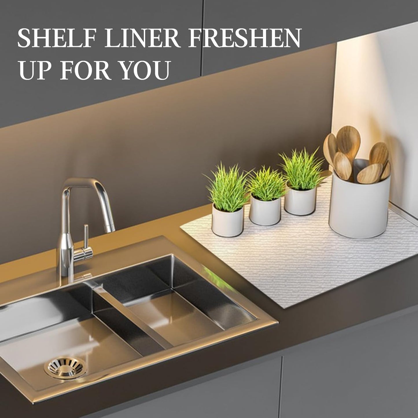 Beautysaid Shelf and Drawer Liner for Kitchen Cabinet, Non Adhesive Non Slip Shelf Paper Waterproof Washable Thickened for Dresser Pantry Shelve Bathroom Protector Liner(White,12 in x 10 FT)