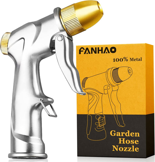 FANHAO Upgraded Garden Hose Nozzle Sprayer, 100% Heavy Duty Metal Handheld Water Nozzle High Pressure in 4 Spraying Modes for Watering Plants and Lawn, Car Washing, Patio and Pet