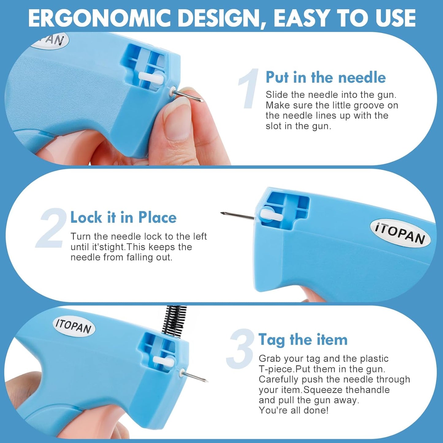 Stitch Gun for Clothes, Tagging Gun for Clothing Quick Fixes - Price Tag Gun with 6 Fine Needle, 1000 Black Fasteners & 1000 White Fasteners DeepSkyBlue1+LightSalmon